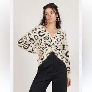 &MERCI Fuzzy Leopard Print Sweater - Black and Cream. Size S